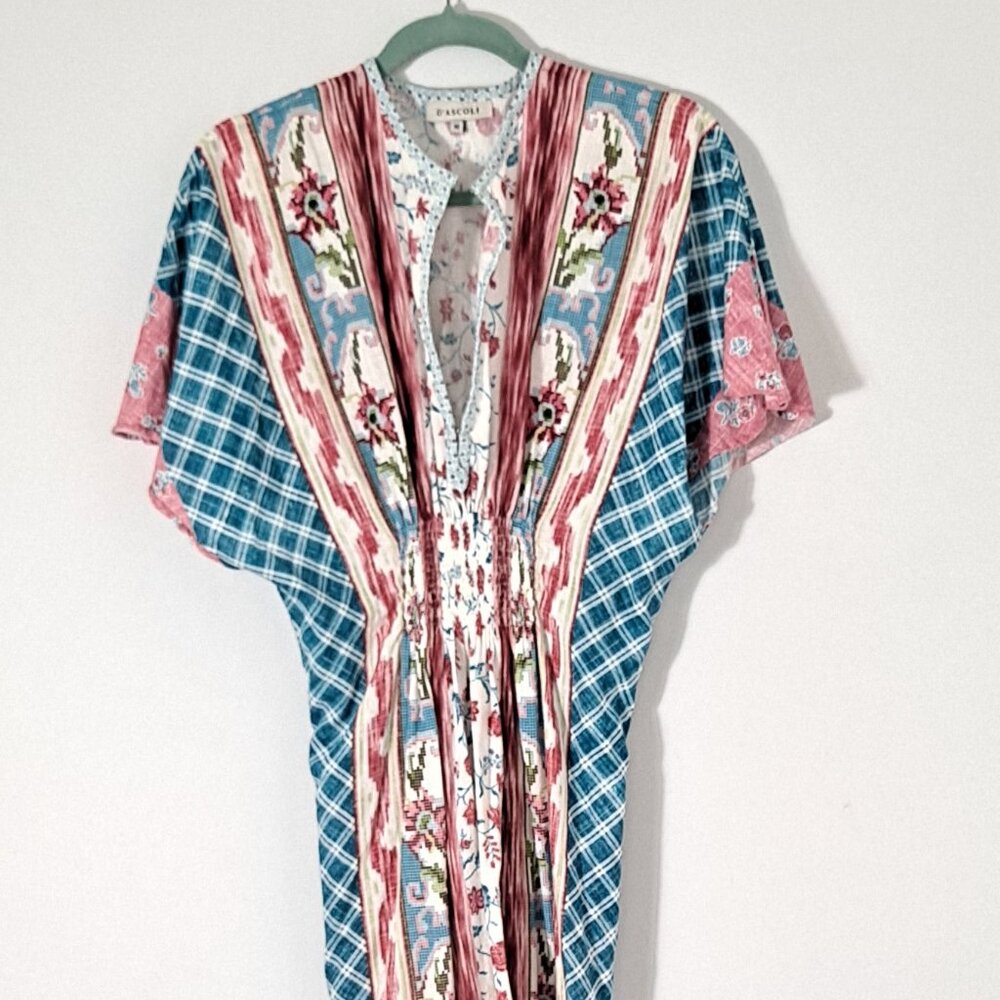 D'ascoli Floral Boho Plaid Short Sleeve Maxi Dress